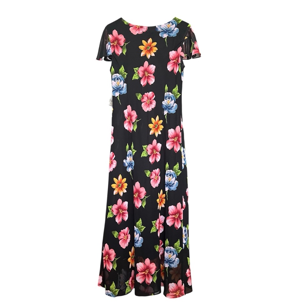 NWT VTG Mary McFadden  Dress BLK SZ 12 Floral Wedding Maxi Flowy Party - Picture 3 of 8